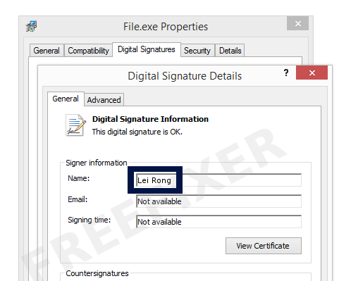 Screenshot of the Lei Rong certificate
